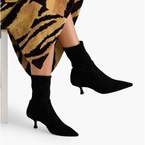 Stuart Weitzman Naomi 50 Stretchy Ankle Boots Black Suede Pointed Toe US 6.5